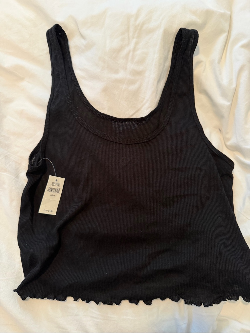 aerie Black & white Ribbed Scoop Crop Tank with Lettuce Edge both sold together